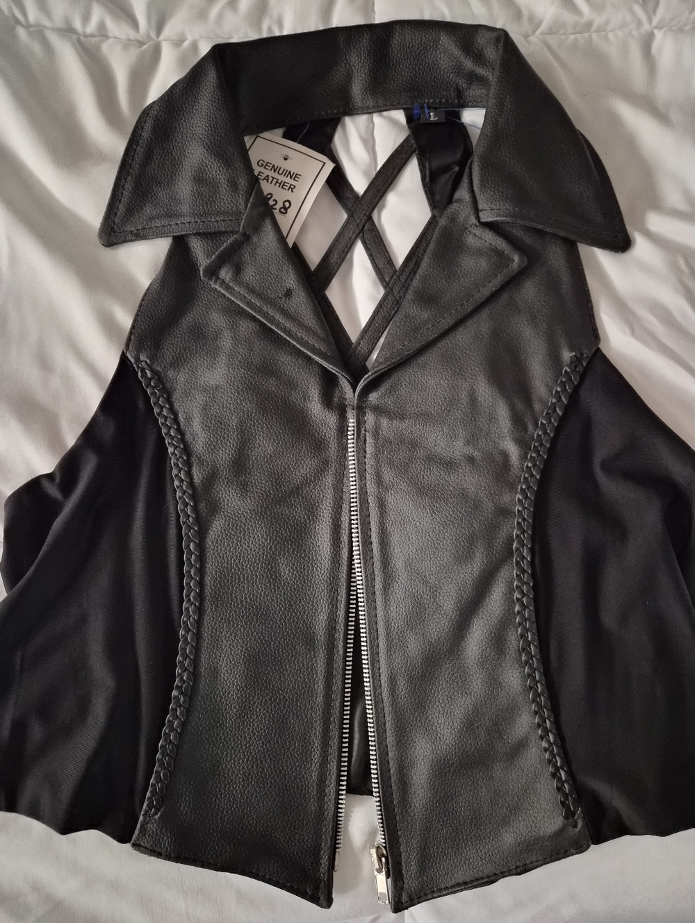 NWT: Black Leather Vest. HOT!!
